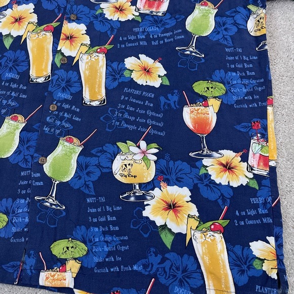 Big Dogs Shirt Mens 2X Blue Hawaiian Drinks Aloha Travel Dad Loop‎ Collar VTG - Picture 4 of 13